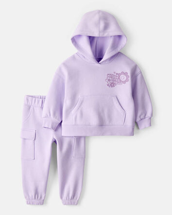 Baby Girl 2-Piece Flower Graphic Long-Sleeve Hoodie & Pant Set - Purple, 