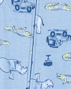 Baby Boy Safari Print Snug Fit Cotton Footie 1-Piece Pajamas - Blue, image 2 of 4 slides