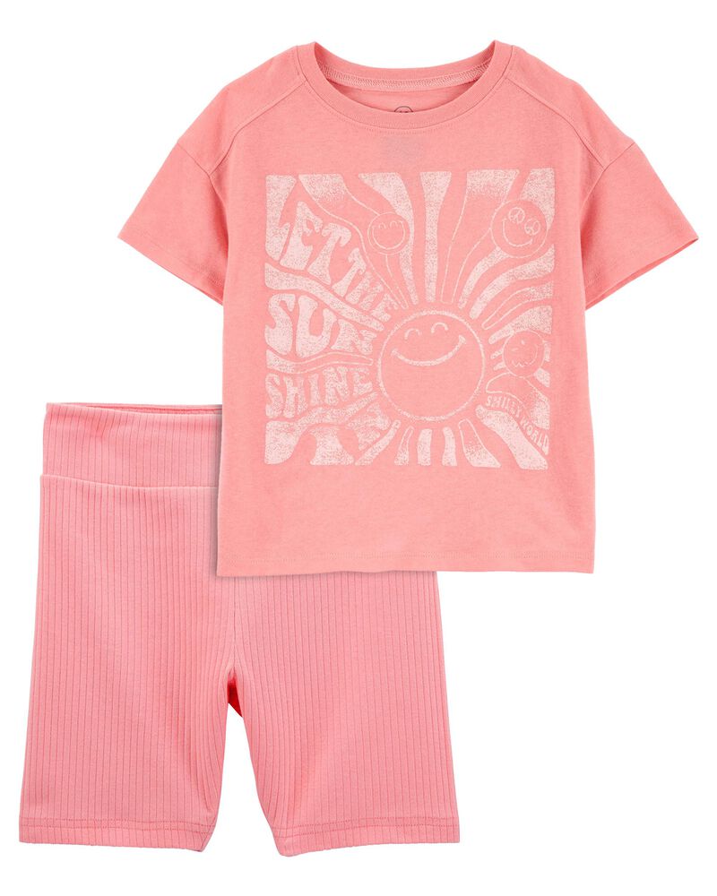 Kid 2-Piece Let the Sun in Boxy-Fit Tee & Ribbed Bike Shorts Set
, image 1 of 4 slides