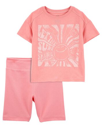 Kid 2-Piece Let the Sun in Boxy-Fit Tee & Ribbed Bike Shorts Set
, 