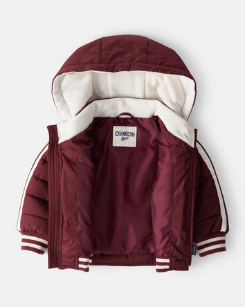 Baby Striped Sleeves Hooded Puffer Jacket - Red, 