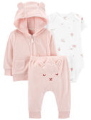 Pink/White - Baby 3-Piece Terry Little Cardigan Set