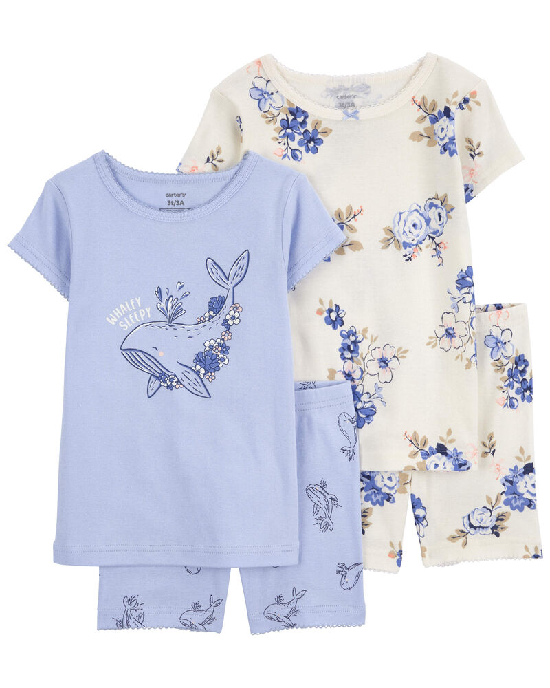 Toddler 4-Piece Floral & Whale-Print Pajamas Sets, image 1 of 3 slides