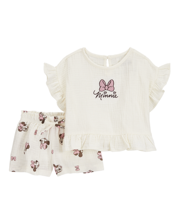 Toddler 2-Piece Minnie Mouse Flutter-Sleeve Gauze Top & Short Set - Cream, 