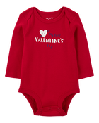 Baby Heart Valentine's Day Ribbed Long-Sleeve Bodysuit - Red, image 1 of 3 slides