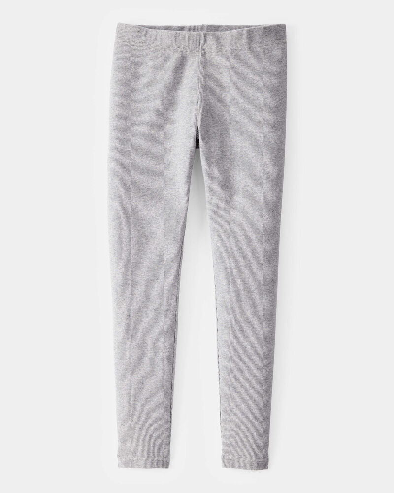 Kid Solid Cotton Ribbed Stretch Leggings - Grey, image 1 of 4 slides