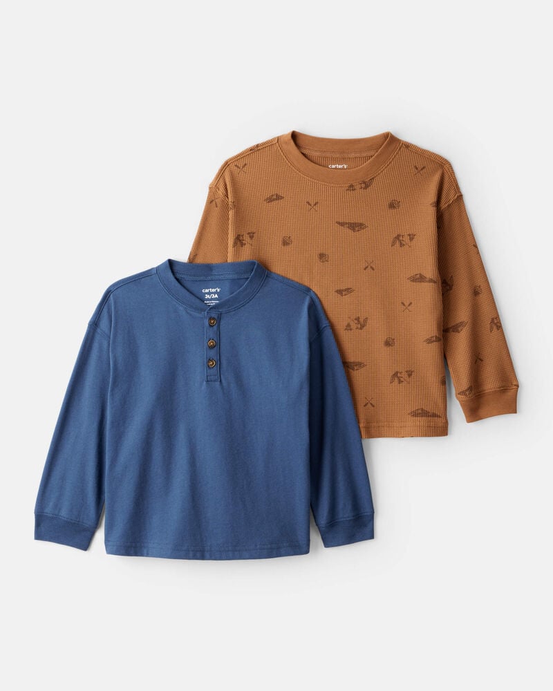 Toddler Boy 2-Pack Long-Sleeve T-Shirts - Blue/Brown, image 1 of 4 slides