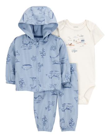 Baby Dog 3-Piece Cardigan Set - Blue/White, 