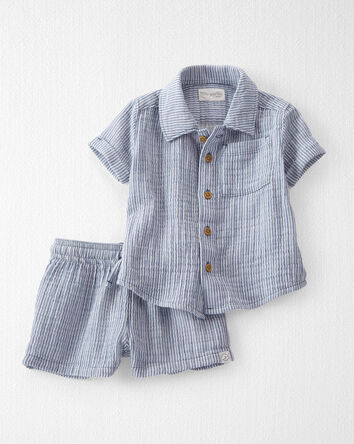 Baby Organic Cotton Blue Striped 2-Piece Gauze Set , 