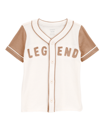 Baby Legend Baseball Vintage Button-Down Tee - Ivory/Green, 