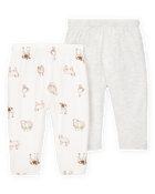 Baby Girl 2-Pack PurelySoft Pull-On Pants - Grey/Ivory, image 1 of 5 slides