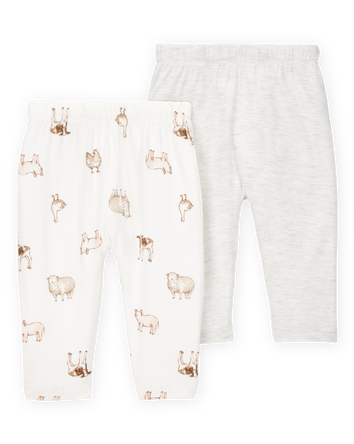 Baby Girl 2-Pack PurelySoft Pull-On Pants - Grey/Ivory, 