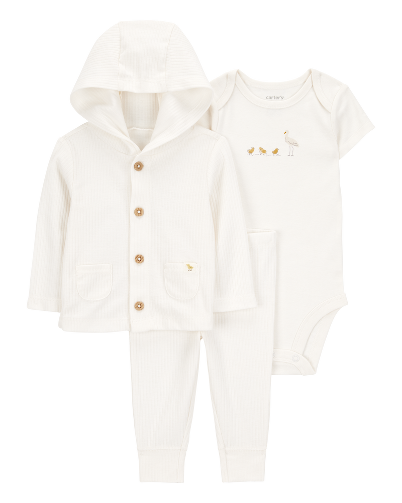 Baby 3-Piece Chick Little Cardigan Set - Ivory, image 1 of 4 slides