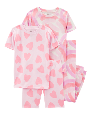 Kid 4-Piece Rainbow Heart 100% Snug Fit Cotton Pajamas - Pink, 