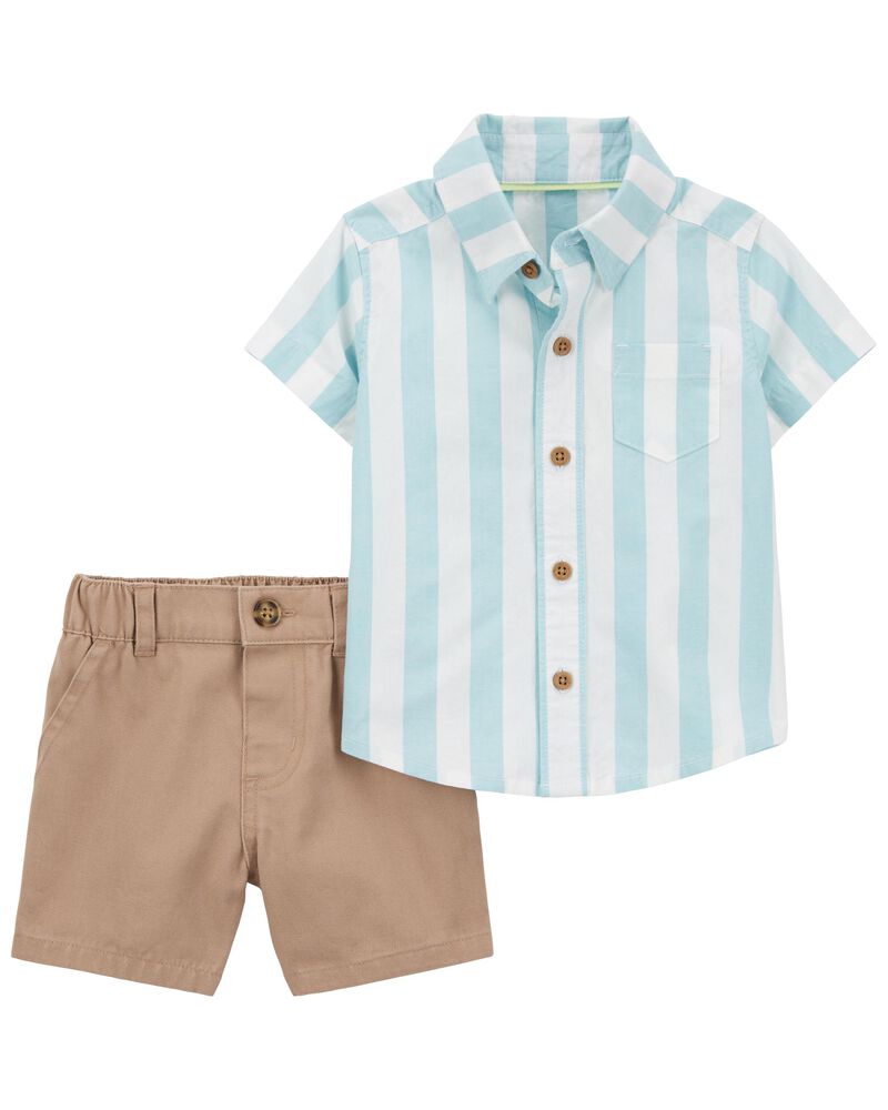 Baby 2-Piece Button-Front Shirt and Chino Shorts Set, image 1 of 3 slides