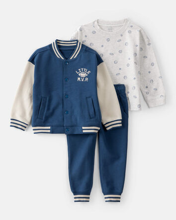 Toddler Boy 3-Piece Varsity Jacket Outfit Set, 