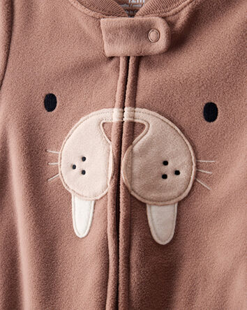 Toddler Boy Walrus Loose Fit Long-Sleeve 2-Way Zip 1-Piece Pajamas - Brown, 
