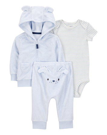 Baby 3-Piece Dog Little Cardigan Set - Blue, 