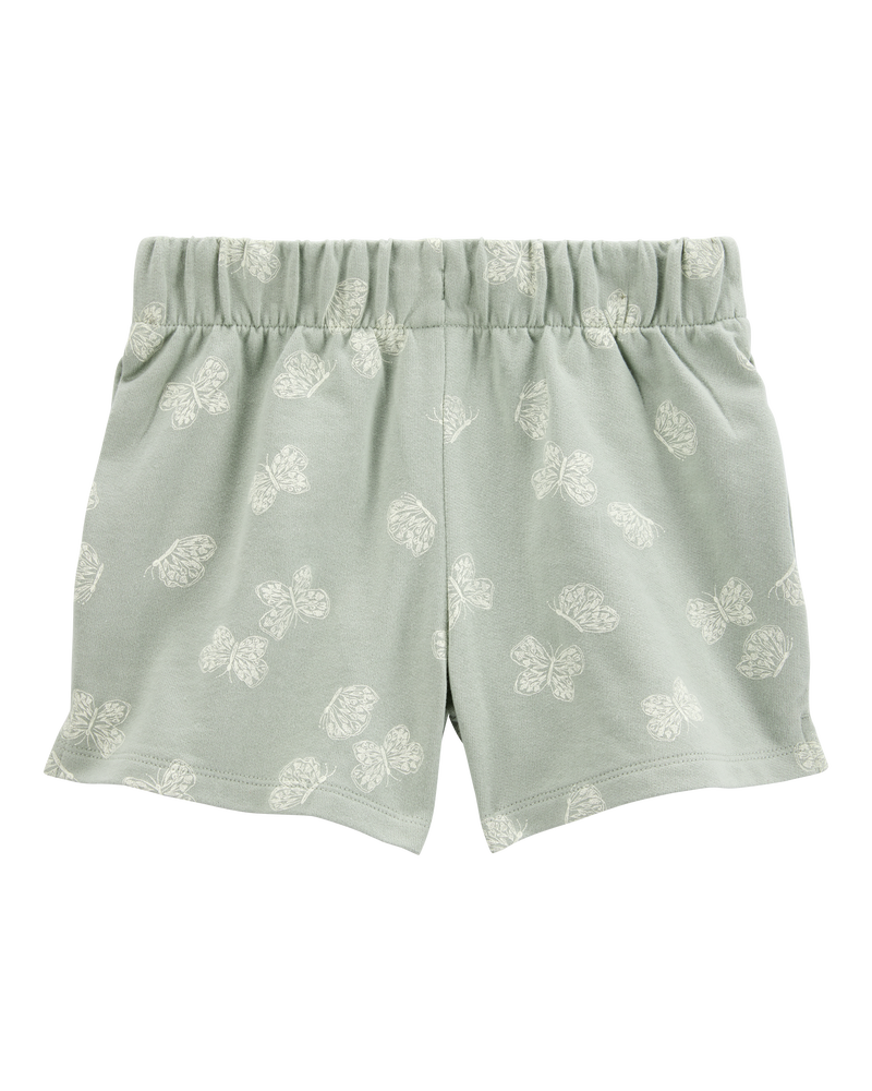 Kid Butterfly Print Pull-On French Terry Shorts - Green, image 2 of 4 slides