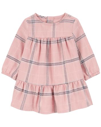 Baby 2-Piece Plaid Dress & Sherpa Vest Set, 