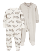 Baby 2-Pack 2-Way Zip Sleep & Play Pajamas, image 1 of 5 slides