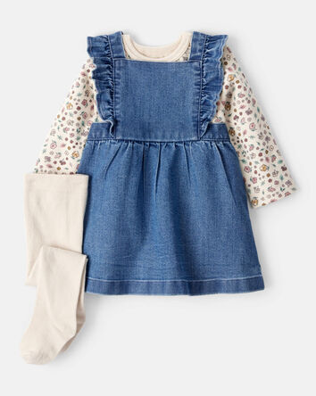 Baby Girl 3-Piece Floral Sleeveless Dress Set - Blue, 