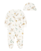 Baby 2-Piece 2-Way Zip Sleep & Play & Headwrap Set - Ivory, image 1 of 3 slides