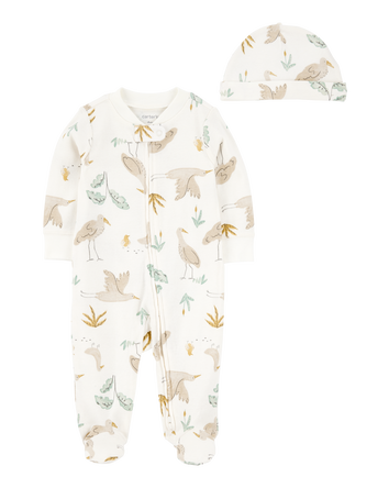 Baby 2-Piece 2-Way Zip Sleep & Play & Headwrap Set - Ivory, 