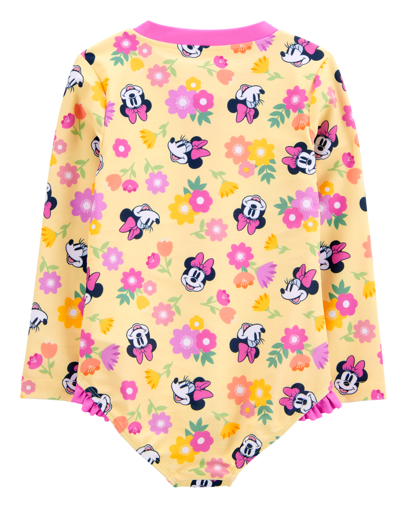Toddler Disney© Minnie Mouse 1-Piece Rashguard Swimsuit - Yellow/Pink, image 2 of 3 slides