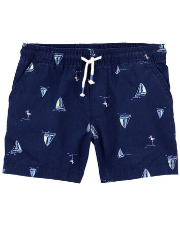 Toddler Sailboat Pull-On Linen Shorts, 