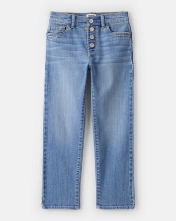 Girls Button-Front Straight Leg Jeans - Blue, 