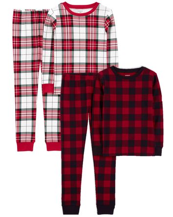 Kid 4-Piece Christmas 100% Snug Fit Cotton Pajamas, 