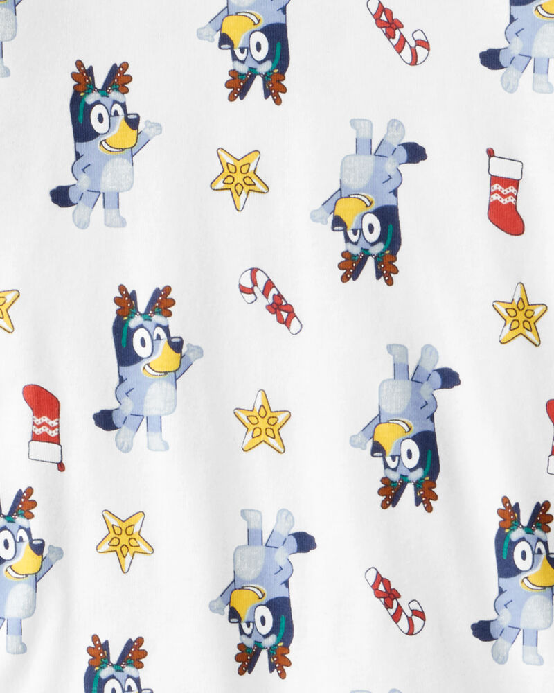 Kid Bluey Print 100% Cotton Long-Sleeve Snug Fit 2-Piece Pajamas - White, image 2 of 2 slides