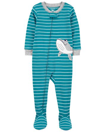 Baby 1-Piece Striped Whale 100% Snug Fit Cotton Footie Pajamas, 