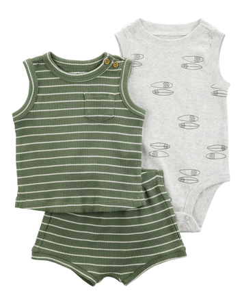 Baby Boy 3-Piece Surfboard Little Short Set, 