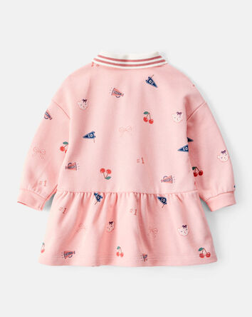 Baby Girl Art Print Collared Long-Sleeve Dress - Pink, 