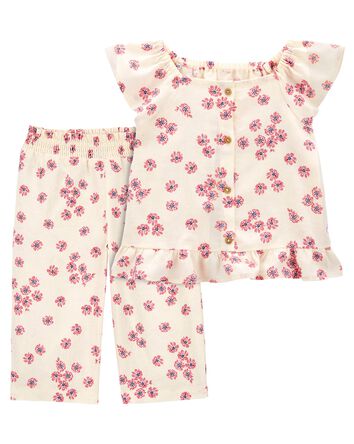 Toddler 2-Piece Floral Linen Top & Flare Pants Set
, 