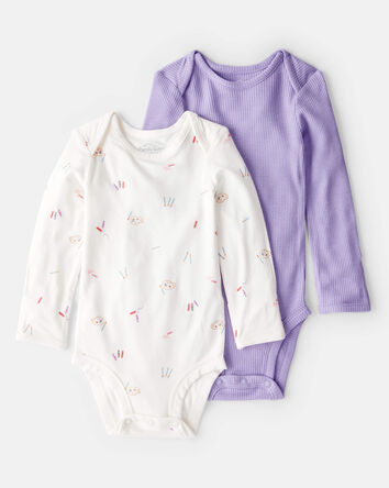 Baby Girl Paint Print PurelySoft Long-Sleeve Multipack Bodysuits - White/Purple, 