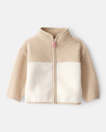 Baby Girl Color Block Microfleece Zip-Up Jacket - Brown, 