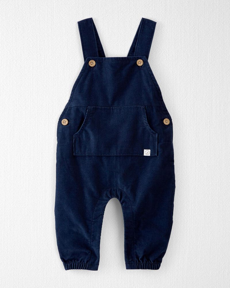 Baby Organic Cotton Cozy-Lined Corduroy Overalls in Navy, image 1 of 5 slides