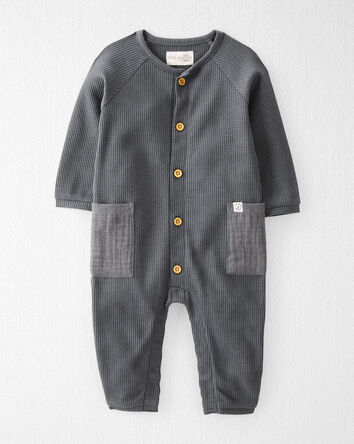 Baby Waffle Knit Button-Front Jumpsuit Made with Organic Cotton in Gravel Grey, 
