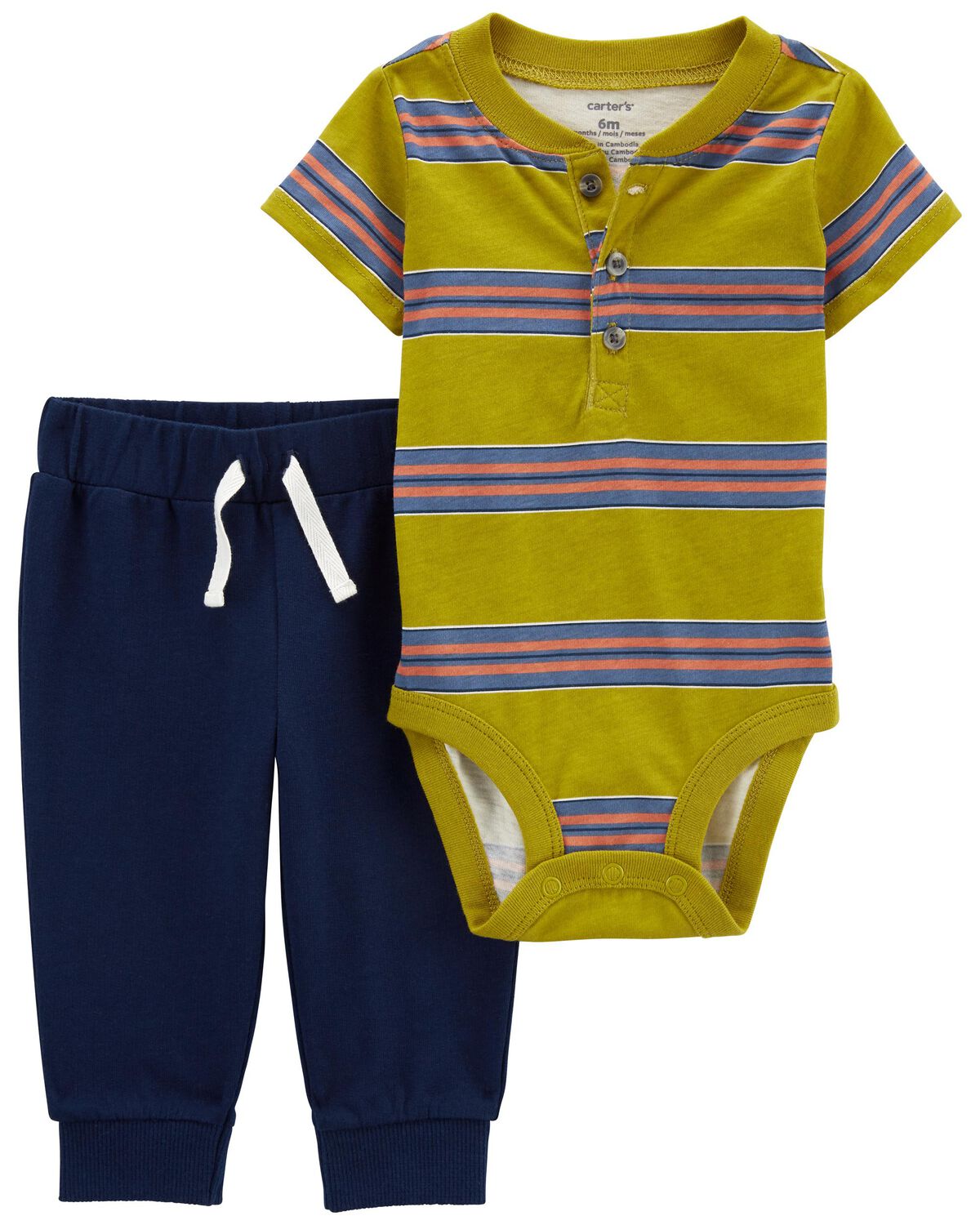 Yellow/Navy Baby 2Piece Striped Bodysuit Pant Set