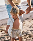 Baby Striped Drawstring Shorts - Khaki, image 4 of 5 slides