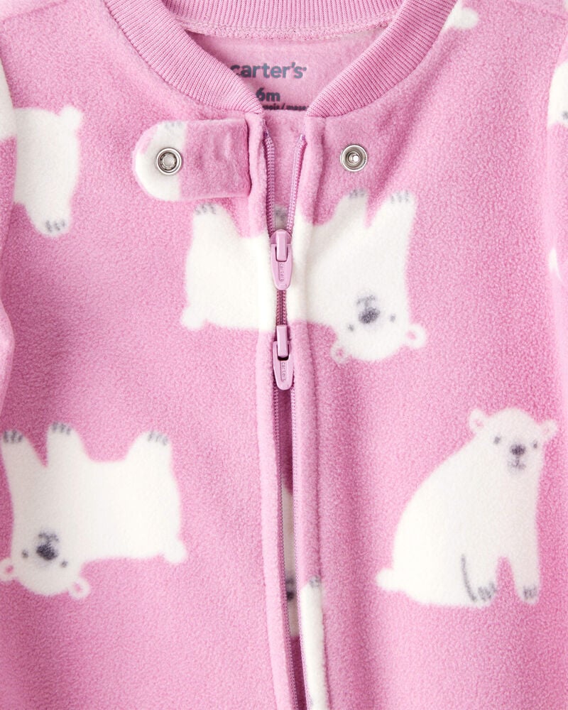 Baby Girl Polar Bear Print Loose Fit Long-Sleeve Sleep & Play Pajamas - Pink, image 2 of 4 slides