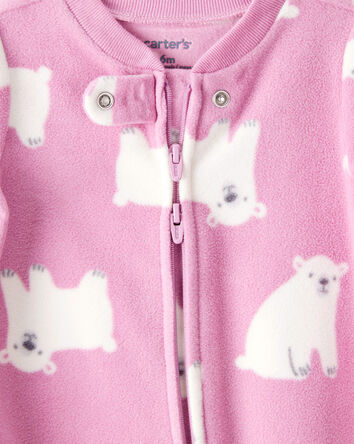 Baby Girl Polar Bear Print Loose Fit Long-Sleeve Sleep & Play Pajamas - Pink, 