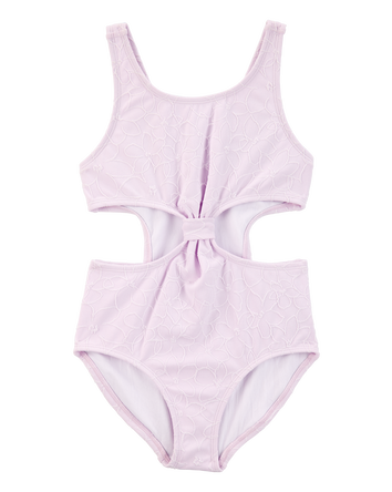 Kid 1-Piece Ribbed Cut-Out Swimsuit - Purple, 