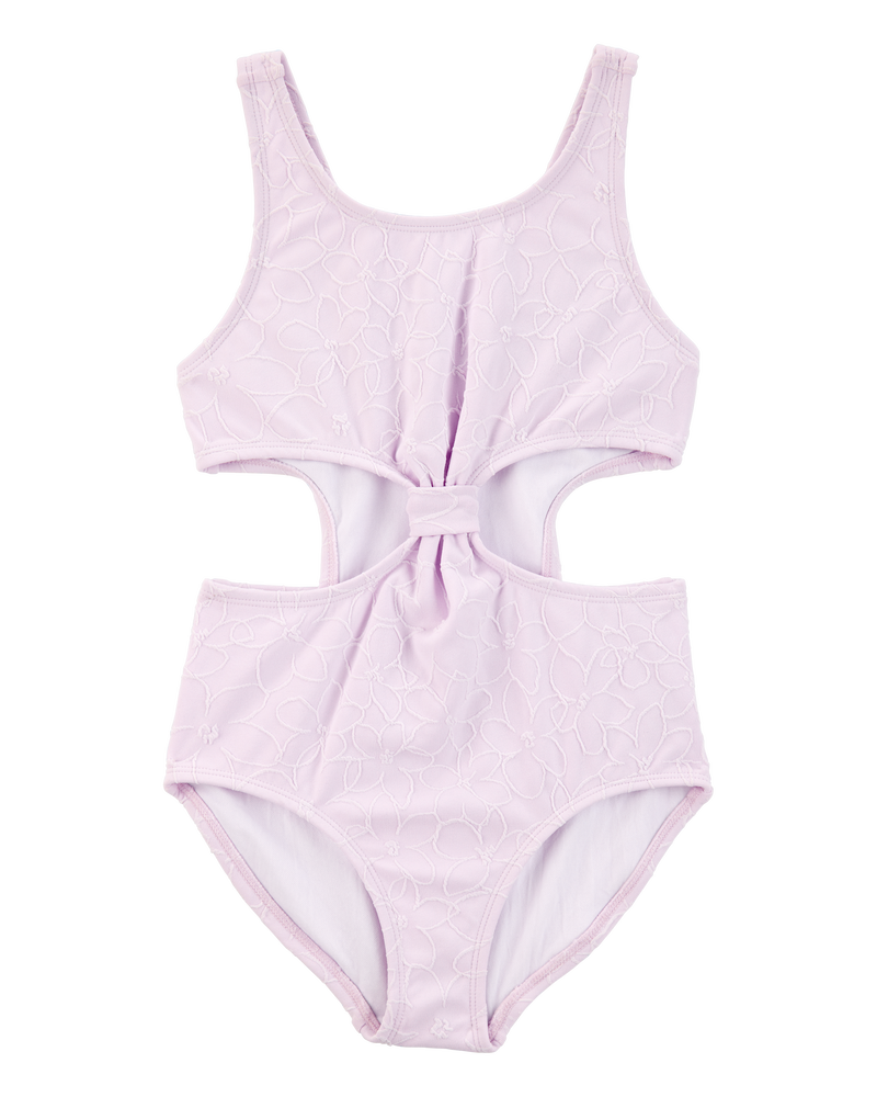 Girls 1-Piece Ribbed Cut-Out Swimsuit - Purple, image 1 of 4 slides