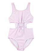 Girls 1-Piece Ribbed Cut-Out Swimsuit - Purple, image 1 of 4 slides