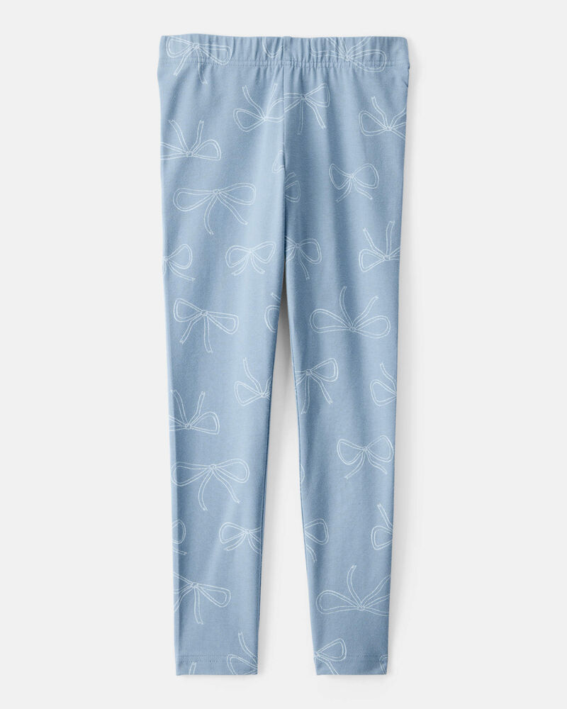 Kid Cotton Bow Stretch Leggings - Blue, image 2 of 4 slides