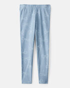 Kid Cotton Bow Stretch Leggings - Blue, image 2 of 4 slides